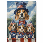 Beagle Family Patriotic Oil Painting – Mom and 3 Puppies in Stars & Stripes Hats and Bow Ties on Ready to Hang 1.5" Thick Canvas Wrap, Floating Framed Canvas, Flat Rolled Canvas